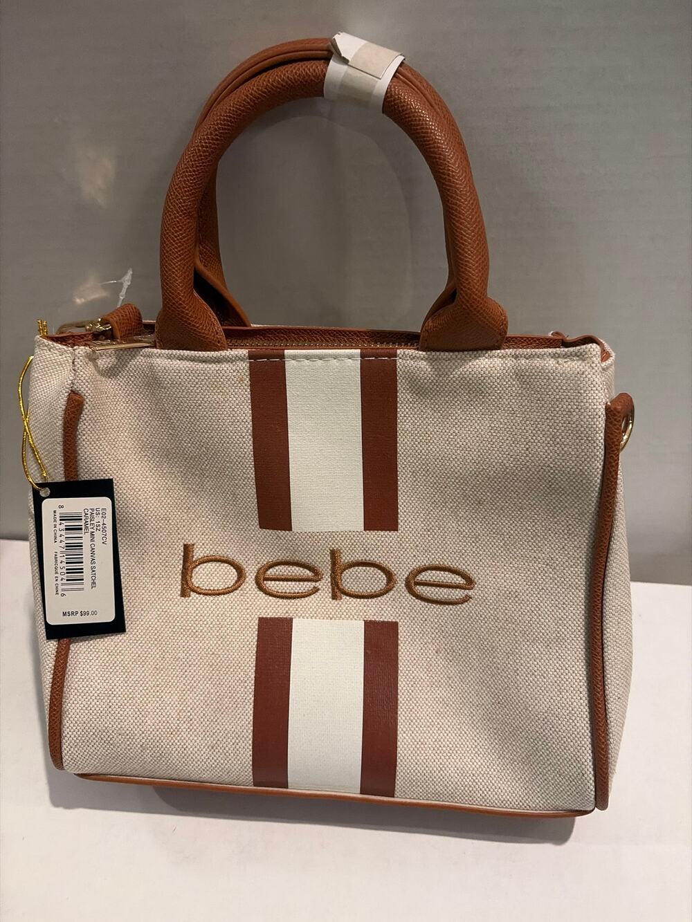bebe Paisley Mini Canvas Satchel in the Caramel colorway